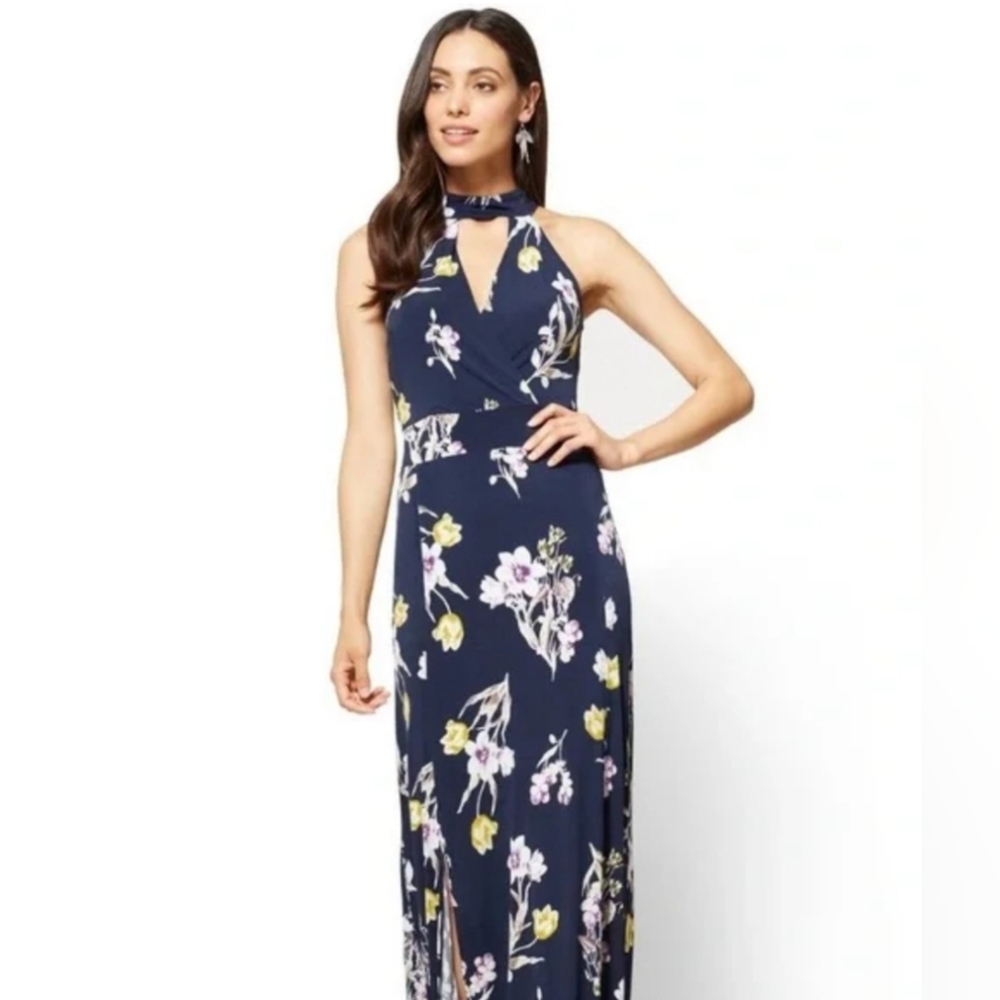 New York & Company Navy Floral Maxi Dress